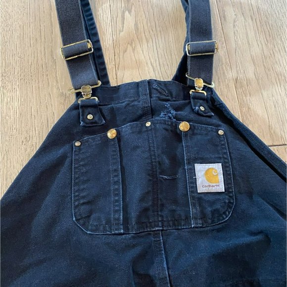 CARHARTT Vintage OVERALLS CARPENTER DOUBLE KNEE Black Distressed Mens 52 x 32 - Picture 2 of 7